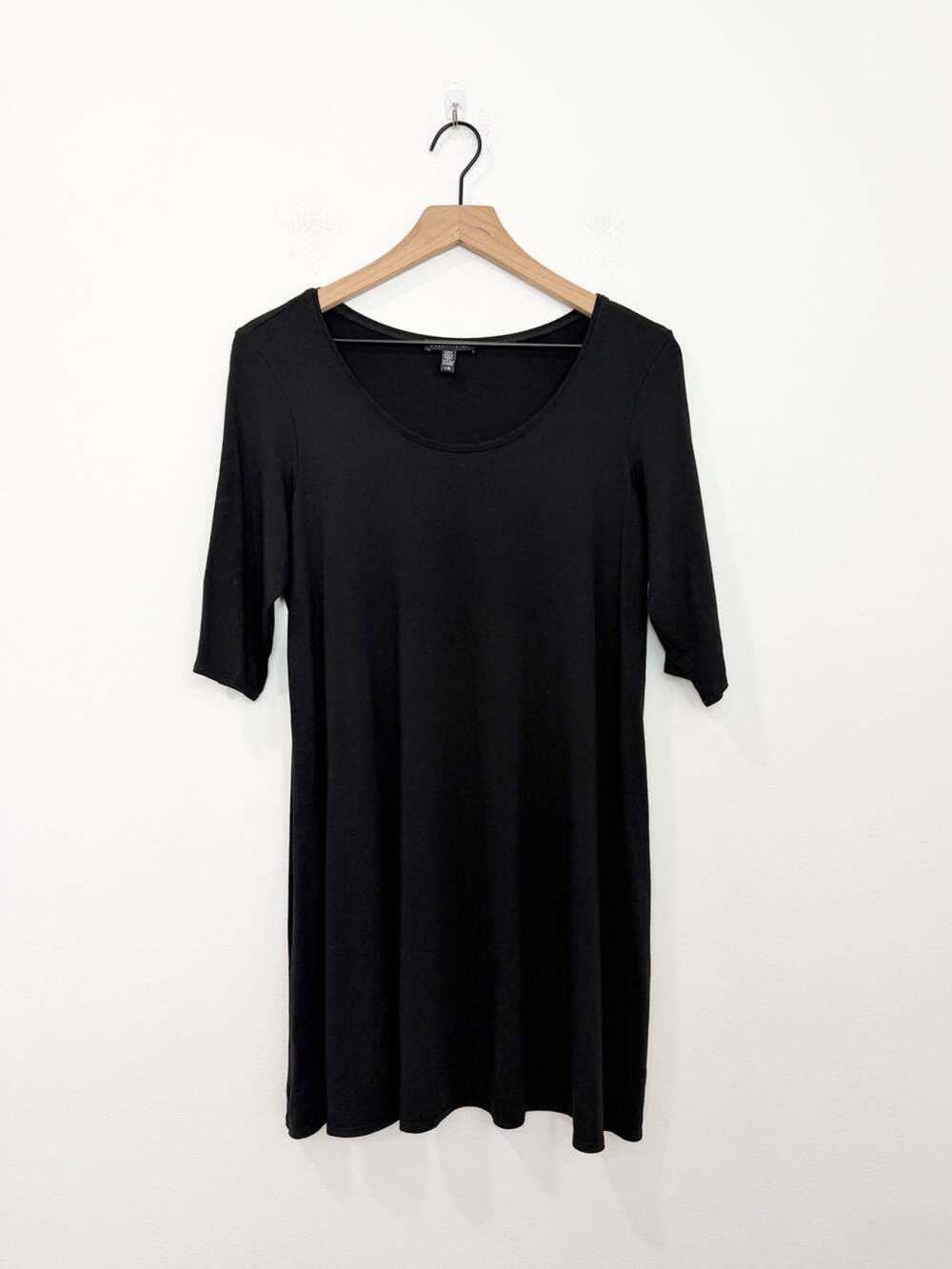 Eileen Fisher Swing Tunic Dress Black Aline Half Sleeve Size Large Minimalist